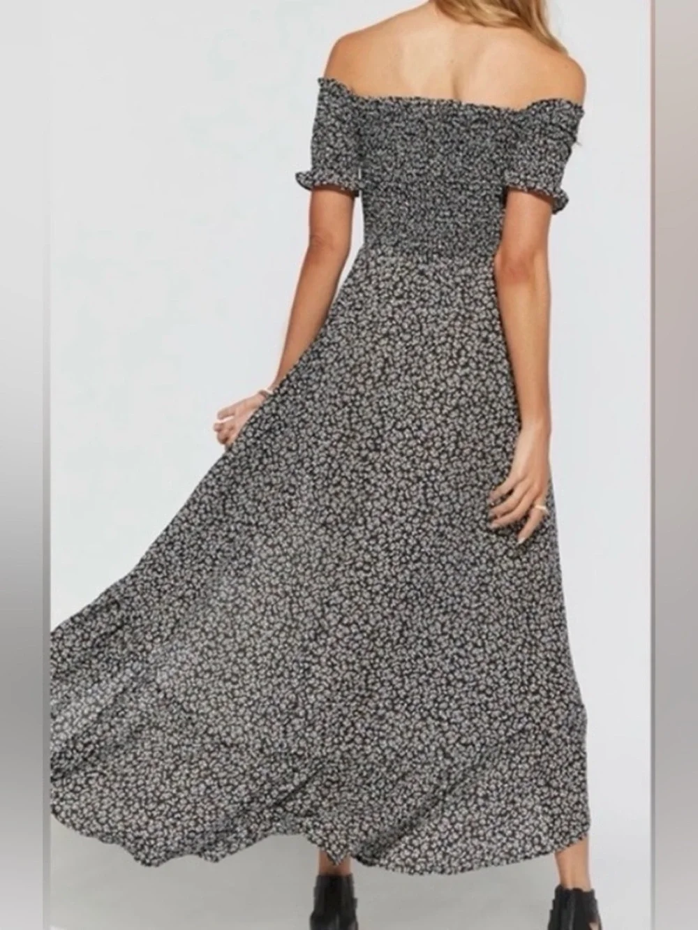 Blue Rain Black Floral Off-Shoulder Maxi Dress with Side Slit - Picture 2 of 10